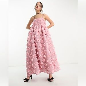 Sister Jane Rosette Trapeze Midaxi Dress in Pink